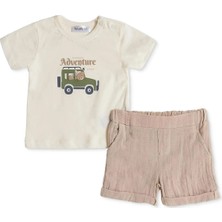 Bebetto Erkek Bebek Tişört-Şort Ayı Baskılı Bisiklet Yaka Kısa Kol Reçme