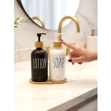 Özbience Iki Parça Siyah Beyaz Cam Sıvı Sabunluk Seti, Mutfak ve Banyo Organizasyonu