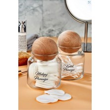 Özbience Şeffaf Cam Top Kapaklı Makyaj ve Kulak Pamuğu Organizer 500 ml