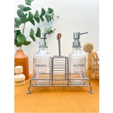 Özbience Gri Kulplu Standlı 2'li Cam Sabunluk Seti, Şık ve Kullanışlı Tasarım