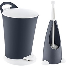 Özbience Pratik Pedallı Çöp Kovası ve Klozet Fırçası Seti, Antrasit Renk