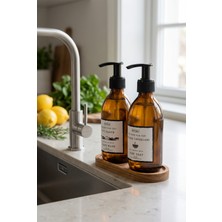 Özbience Ahşap Stantlı 2'li Sıvı Sabun Bulaşık Deterjanı Cam Şişe