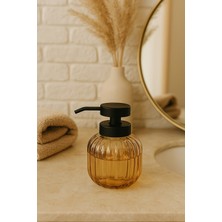 Özbience Renkli Cam Siyah Kapaklı Şık Tombul Sıvı Sabunluk Deterjanlık