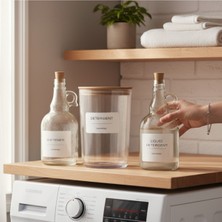 Özbience 3'lü Ahşap Kapaklı Toz ve Sıvı Deterjan Şişesi Seti