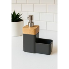 Özbience Ahşap Görünümlü Sıvı Sabunluk, Deterjanlık ve Sünger Hazneli Mutfak Aksesuarı