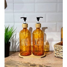 Özbience 2'li Amber Sıvı Sabunluk Seti, Bambu Standlı, Şık ve Şeffaf Tasarım