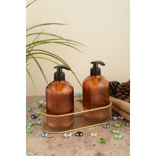 Özbience Deniz Temalı Cam Sıvı Sabunluk Takımı, Metal Altın Detaylı, Şık ve Modern