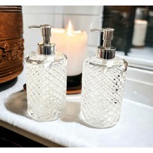 Özbience Iki Adet Lüks Cam Sıvı Sabun ve Bulaşık Deterjanı Sabunluk Seti