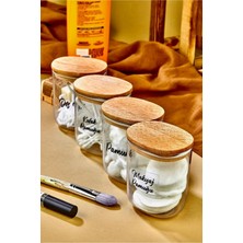 Özbience 4'lü Ahşap Kapaklı Kulak ve Makyaj Pamuğu Saklama Kutusu