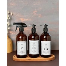 Özbience Ahşap Standlı 3'lü Amber Cam Bulaşık Deterjan Sabunluk Seti