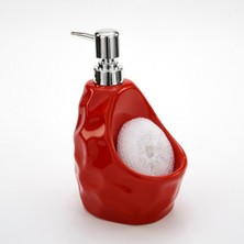 Özbience Kırmızı Seramik Süngerlikli Sıvı Sabunluk Çukurlu Tasarım