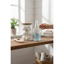 Özbience Şeffaf Etiketli Ahşap Kapaklı Çizgili Deterjan ve Yumuşatıcı Şişesi