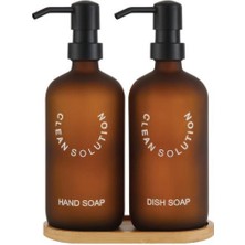 Özbience Şık 2'li Amber Cam Sıvı Sabunluk Seti, Standlı, Estetik ve Kullanışlı