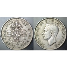Banknoting Birleşik Krallık 2 Şilin 1949 Kral 6. George Dönemi (Kraliçe Iı. Elizabeth'in Babası). 28.3 mm Ingiltere.