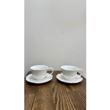 Mien 2'li Beyaz Çiçek Görünümlü Kahve Fincan Takımı