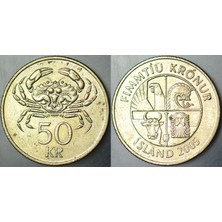 Banknoting Izlanda 50 Kron 2005 Yengeç Temalı.