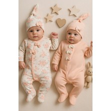 Narnuga Fiyonklu Çiçek Desenli Kız Bebek 4'lü Tulum Seti %100 Pamuk