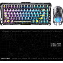 Gravastar K1 Lite Mekanik Gaming Klavye, M2 Kablosuz Optik Mouse ve Mousepad Oyuncu Seti, Transparent Black