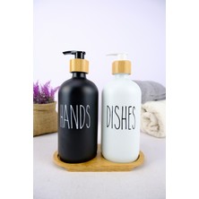 Özbience 2'li Ahşap Standlı Cam Sabun ve Bulaşık Deterjanı Şişesi 500 ml