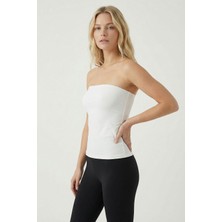 Rays Beyaz Yırtmaçlı Straplez Bluz 9008