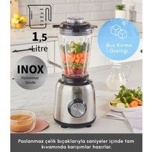 Karaca 1,5 Lt Geniş Cam Haznesi 1000W Kompakt Tasarım Buz Kırıcı Inox 6 Paslanmaz Çelik Bıçak Smoothie Blender