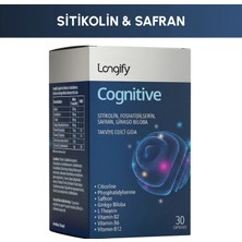 Longify Cognitive Sitikolin, Fosfatidilserin, Safran, Ginkgo Biloba, L-Teanin, B2, B6 ve B12 Takviye Edici Gıda 30 Kapsül