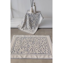 Sevim 2'li Ayak Havlusu Seti,  Zemini Renkli & Üç Boyutlu, Yüksek Su Emici & %100 Pamuk, 50x70cm, İndigo