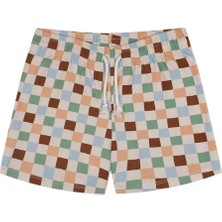 Antebies Pastel Damalar Desenli Beli Lastikli Bağlamalı Erkek Çocuk Mayo Şort