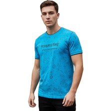 Lacaton 26-7004 Erkek Bisiklet Yaka Baskılı T-Shirt