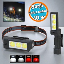 Nzb Kafa Feneri Kafa Lambası 3 LED 10W Uzun Menzil USB Şarjlı Ledli Işık Su Geçirmez Kamp El Feneri