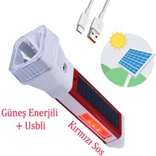 Nzb Güneş Enerjili Şarjlı Solar 5 Işık Modu LED El Feneri USB Şarj Kamp Avcı Lambası Gece Lamba