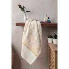 Geometrik Desenli Zemini Renkli Bambu El Havlusu - 50x90 cm - Hardal