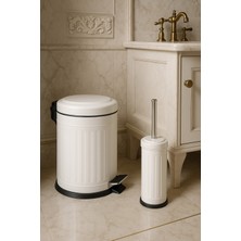 Özbience Retro 2 Li Çöp Kutusu ve Wc Fırçası Seti, Beyaz, 5 Litre