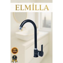ELMİLLA Siyah Krom Armut Baston Evye Bataryası Musluğu