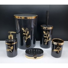 Özbience 5 Parça Yuvarlak Akrilik Banyo Seti Siyah Gold Papatya Desen