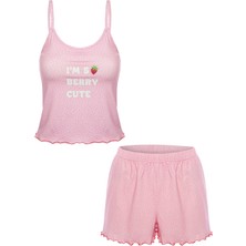 Koza İç Giyim Kadın Ince Askılı Desenli Pamuklu Şortlu Pijama Takımı