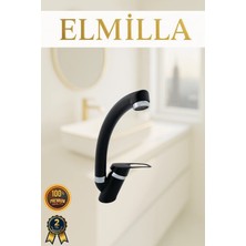 Kuğu Borulu Siyah Krom Mutfak Eviye Musluğu Çeşmesi Bataryası Sıcak Soğuk Çift Su Girişli