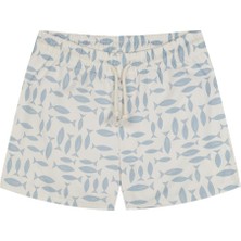 Antebies Mavi Balık Desenli Beli Lastikli Bağlamalı Erkek Çocuk Mayo Şort