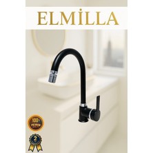 ELMİLLA Siyah Krom Armut Baston Evye Bataryası Musluğu Oynar Başlıklı