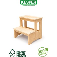 Kesper Masif Ladin Ahşap 2 Basamaklı Mutfak Taburesi Merdiven | Yetişkin & Çocuk Kullanımına Uygun