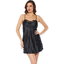 Sistina Siyah Saten Gecelik - M-268