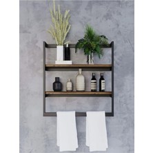 Özbience Şık Siyah Metal Banyo Düzenleyici ve Raf Seti