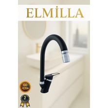 Siyah Krom Mix Baston Evye Bataryası Musluğu Oynar Başlıklı