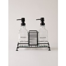 Özbience Elegan Siyah Standlı ve Çiftli Sıvı Sabunluk Seti
