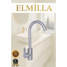 ELMİLLA Inox Gri Mat Eviye Bataryası Musluğu Mat Gri Delta Evye Mutfak Musluğu - 360 Derece Döner Borulu