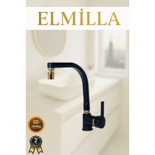 ELMİLLA Siyah Gold Armut Balık Sırtı Evye Bataryası Musluğu Oynar Başlıklı
