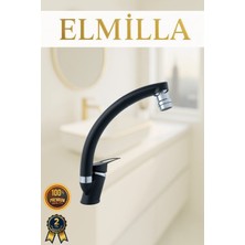 Siyah Krom Mix Kuğu Evye Bataryası Musluğu Oynar Başlıklı