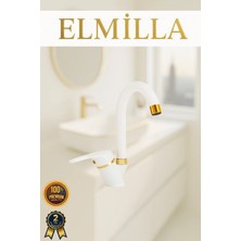 ELMİLLA Beyaz Gold Mix Baston Evye Bataryası Musluğu