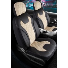 Freshstart Ford Transit Courier 2+1 Deri Detaylı Oto Koltuk Kılıfı Ön Arka Set Bej Siyah Siena Model Fs