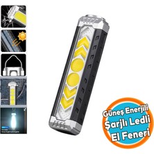 Nzb Güneş Enerjli El Feneri Ledli 15W Şarjlı Mıknatıslı Askılı Kamp Taktik El Feneri Su Geçirmez